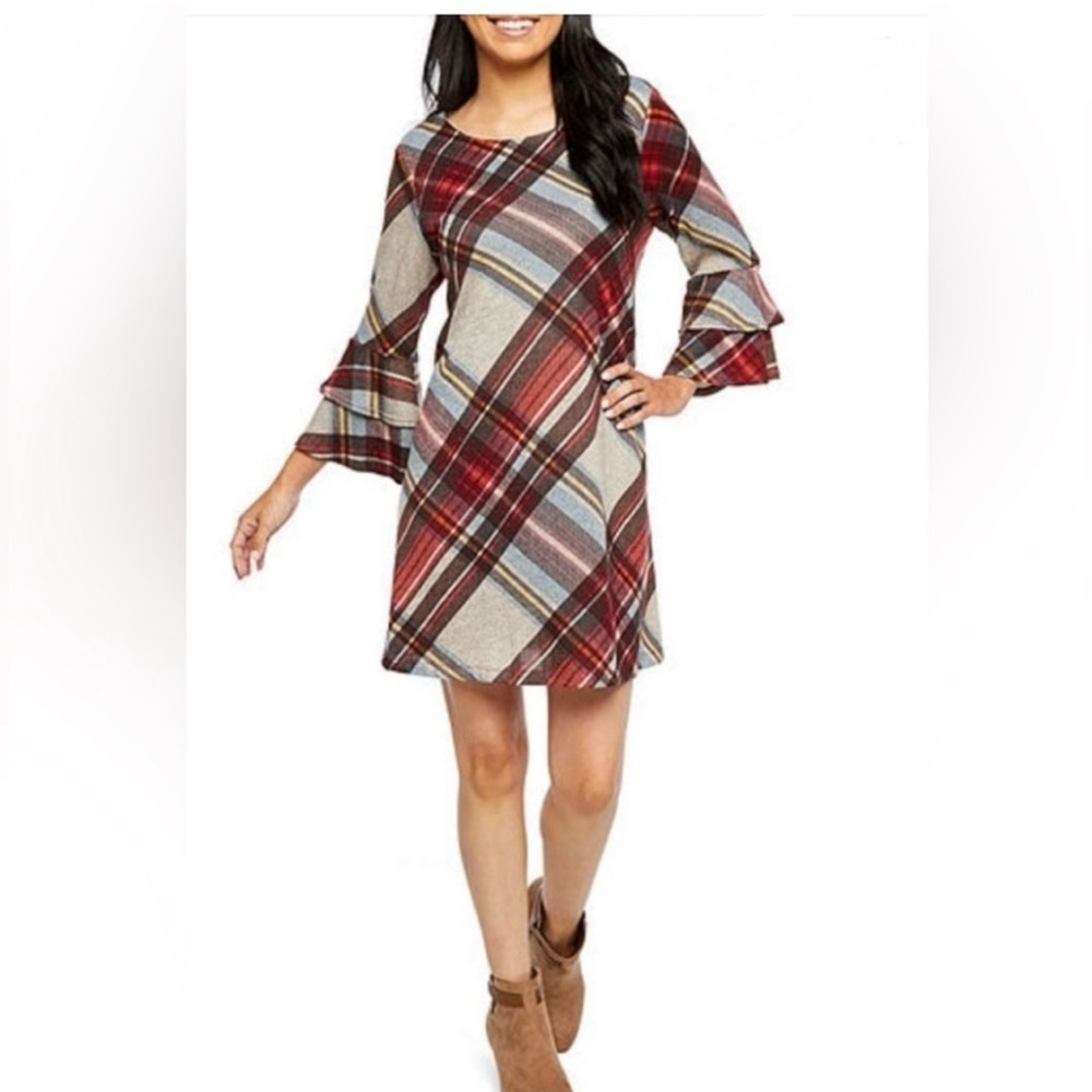 R&K Multicolor Plaid Long Sleeve Dress